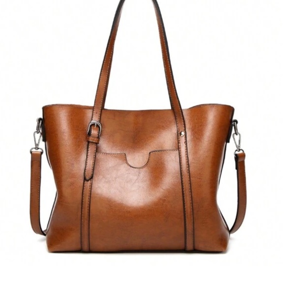 Classic Vegan Leather Tote Shoulder Bag - Picture 2 of 10